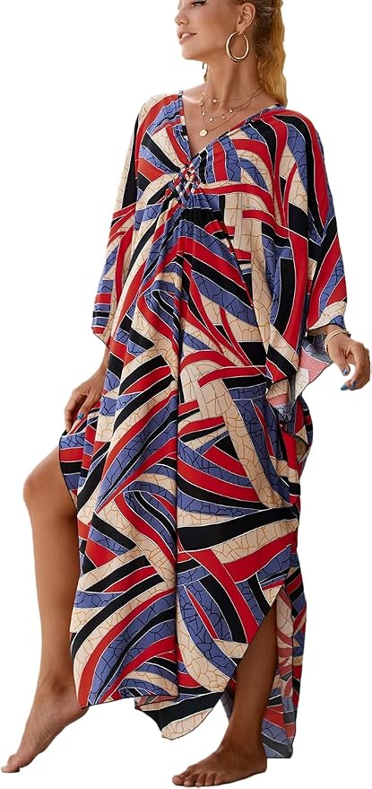 Venasha Womens Caftan Floral Print Kaftan Dress Short Sleeve Swimsuit Cover up Loungewear for Summer