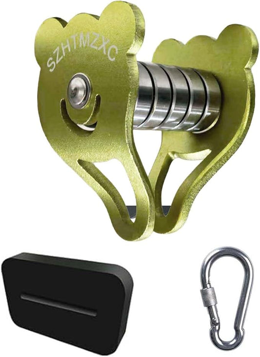 Zipline Pulley Bear Kits, Ninja Slackline Slider, Smooth and Silky, Zipline Brake Stopper for Slackline Zip line, Quick Setup for Kids Backyard Outdoor Playground Fitness Equipment