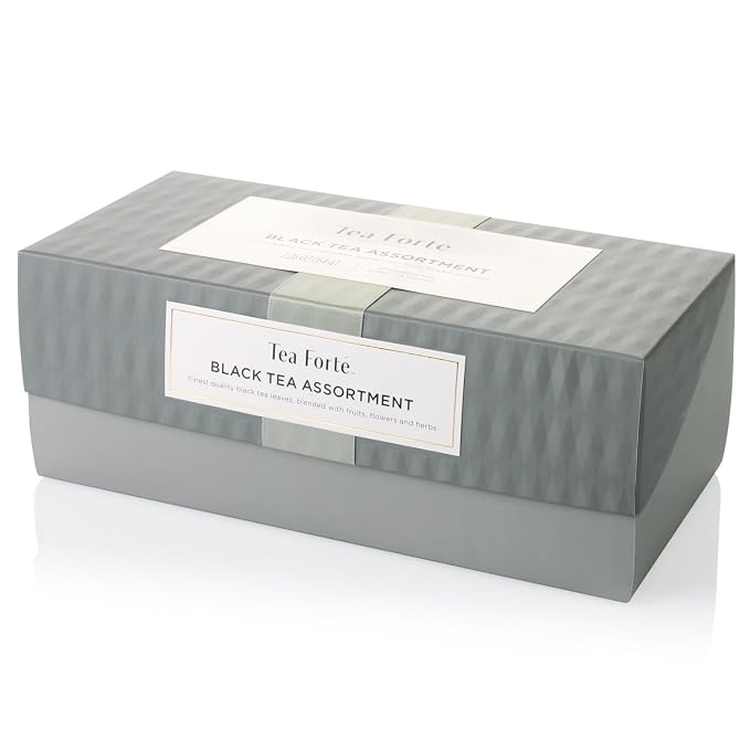 Tea Forte Premium Presentation Box Gift Set Sampler, 20 Count, Assorted Blends Individually Wrapped Handcrafted Pyramid Infuser Bags, Black Tea