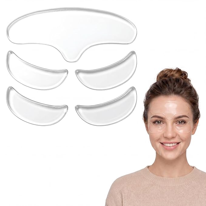 5 Pcs Forehead Wrinkle Patches Reusable Anti-Wrinkle Pads Silicone Facial Pads Moisturizing Firming Fine Line Pad Facial Smoothing Wrinkle Patch for Women Men Day or Night Use