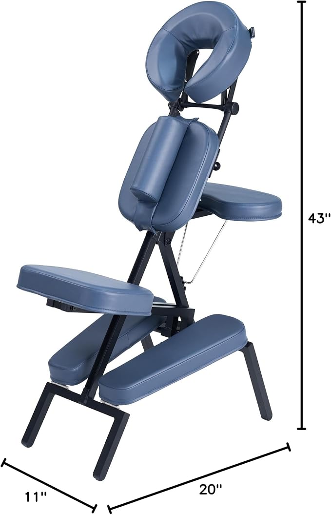 Professional Portable and Lightweight Tattoo/Massage Chair by Master Massage - Folding Aluminum Frame with Adjustable Features and Wheeled Carrying Case, Blue