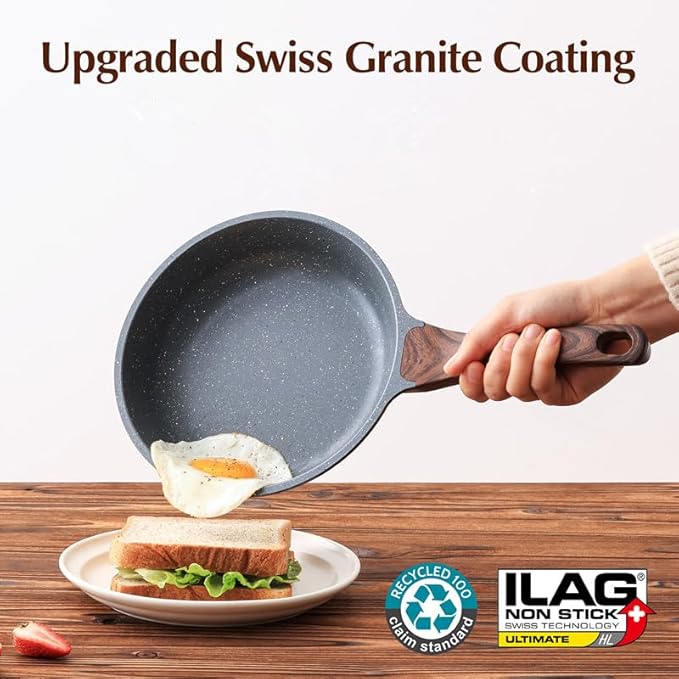 SENSARTE Nonstick Frying Pan Skillet with Lid, Omelet Pan with Cover, Healthy Egg Pan Chef's Pan, Kitchen Cooking Pan, PFOA Free (8inch + Glass Lid) | Omelette Pan with Cover, Healthy Egg Pan Skillet Kitchen Cooking Pan, PFOA/PFOS Free