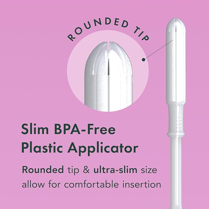 Rael Tampons, Slim Applicator with Organic Cotton Core, Regular Absorbency, BPA-Free, Leak Locker Technology, Unscented, Chlorine-Free (36 Count, Regular)