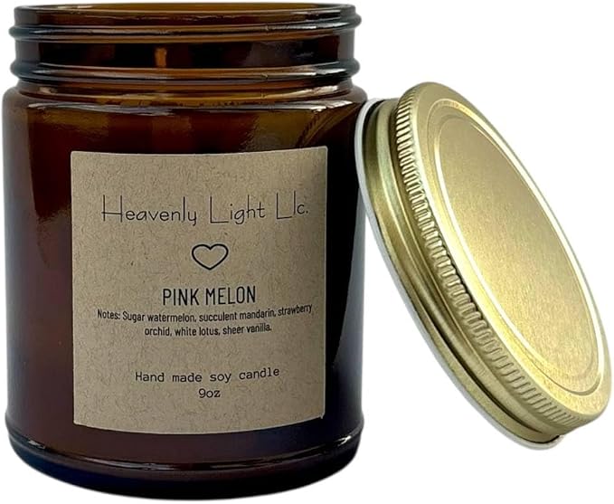 Heavenly Light LLC Pink Melon 100% Non-Toxic 9 oz Scented Soy Wax Candles