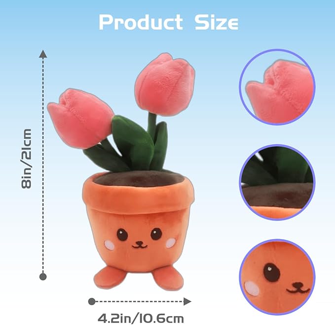 Stuffed Plant Plush Toy, Happy Face Flower Plushies Plant Pillow Decorationr with Natural Scent, Adorable Stuffed Flower for Christmas Horror Plush Halloween(Pink Tulip)