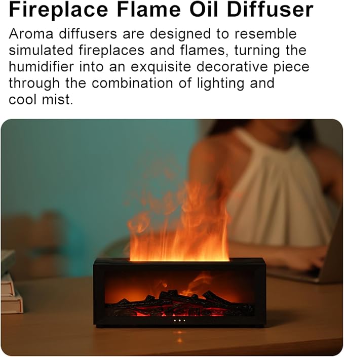 Essential Oil Diffuser, Fireplace Flame Air Diffuser Humidifier,7 Colors Aromatherapy Aroma Diffuser, Ultrasonic Aroma Humidifier with Timer for Bedroom Home Office Yoga