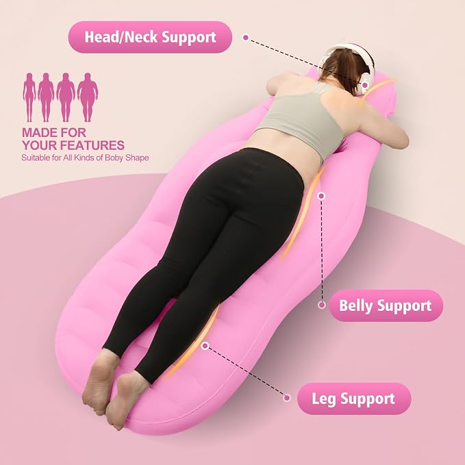 Inflatable Pregnancy Pillow with Hole - Pregnancy Blow Up Mattress, Maternity Pillow Inflatable for Prone Sleeping Includes Electric Pump, Relieves Back/Hip Pain, Pink