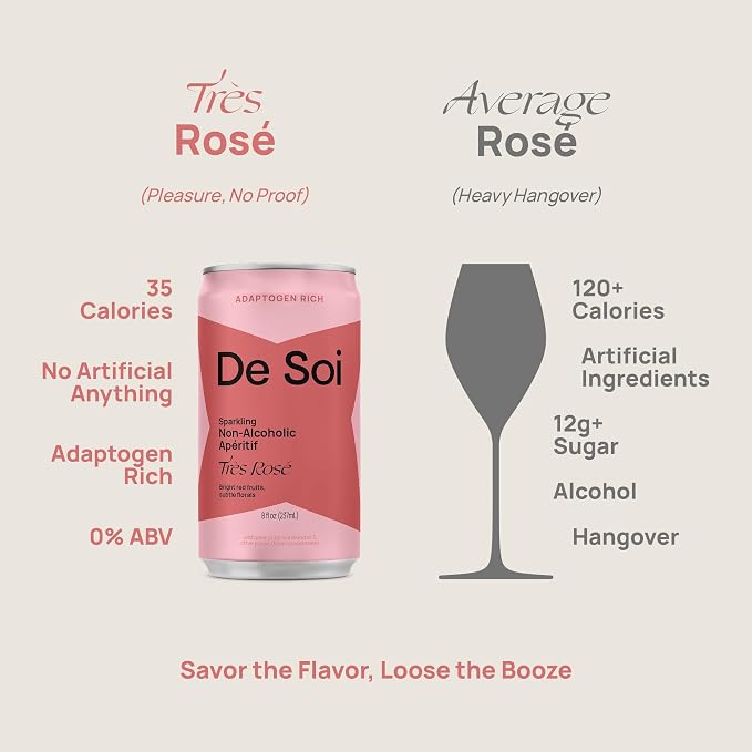 De Soi Wine Sampler (Tres Rose + Purple Lune) Mocktails NA Drinks 12-pack Adaptogen Drink, Sparkling Drink with Calming Botanicals, Mocktails Drinks, Gluten Free, No Artificial Flavors