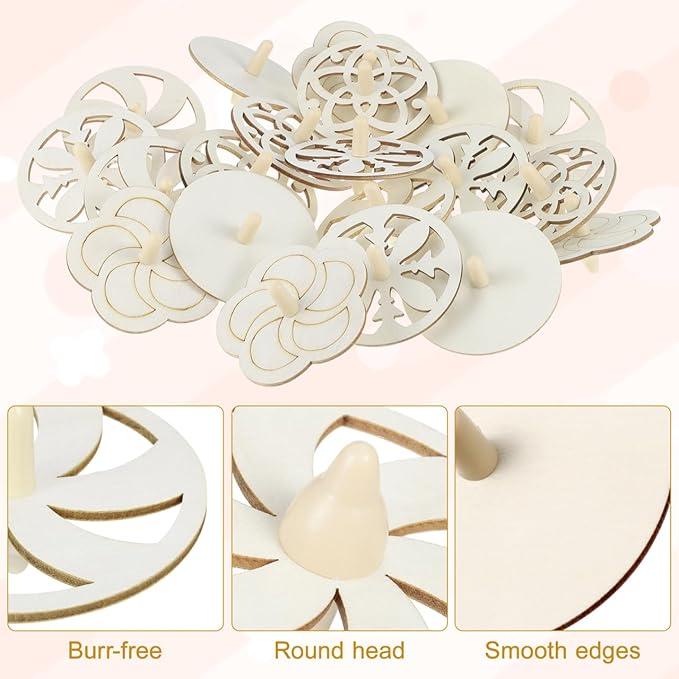 DECHOUS 20Pcs Wood Spinning Tops Unfinished Wooden Gyroscope Handmade Paintable Spin Tops Craft for Educational Kindergarten Party Favor