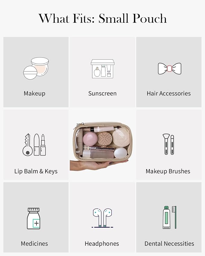 Pocmimut Makeup Bag,Small Makeup Pouch Clear Travel Cosmetic Bag Car Accessories Storage for Women,Travel Essentials Organizers,Apricot