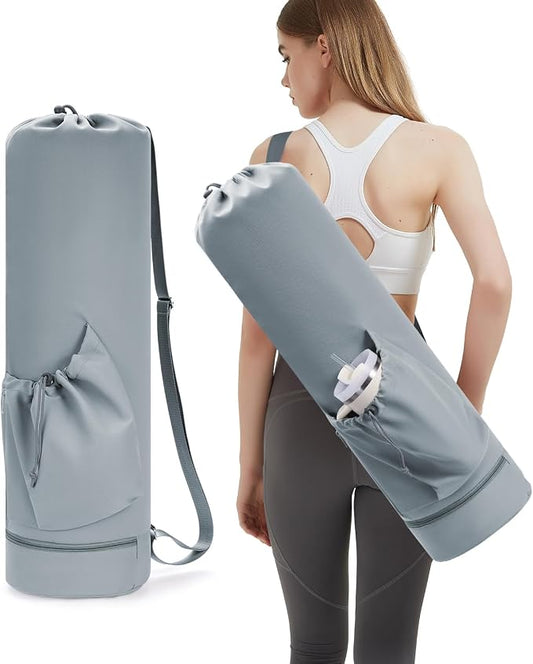 sportsnew Yoga Mat Bag with Water Bottle Pocket and Bottom Wet Pocket, Exercise Yoga Mat Carrier Multi-Functional Storage Bag, Patent pending