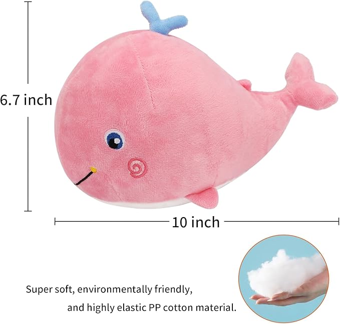 Squirting Whale Stuffed Animals Plush Pillow Cute Soft Cotton Plushies Pillows Kawaii Whale Toy Decor Gifts for Kids Boys Girls Adults (Pink, 10 Inch