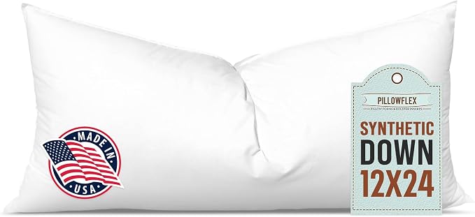 Pillowflex Synthetic Down Pillow Insert 12x24 in - Karate Chop Pillow | Large Rectangle Sham Form, Plush Polyester Cotton Blend, Cloud-Like Comfort, Clump-Resistant Fill, Smooth Elegant Finish