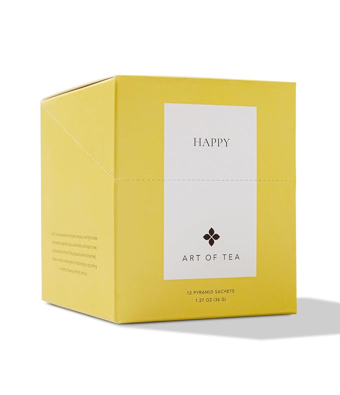 Art of Tea Happy Tea, 12 Individually Wrapped Sachets, Premium Green Tea Blend with Fruity Botanical Notes, Uplifting Caffeinated Tea Bags for Daily Wellness & Mood Rituals