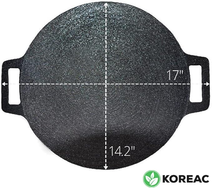 _Korean BBQ Non-stick Grill_ Circular size 14.2 inches [Round Griddle Pan 14.2in + Bag] Natural Material 6 Layer Coating/We can use it at home or outside._Made in Korea.
