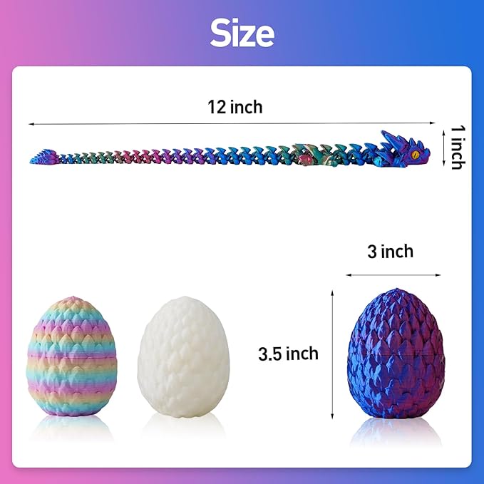 FYEFKJSA 3D Printed Dragon Eggs with Dragon Inside - 12Inch,Articulated Fidget 3D Printed Animals, Interesting Decorative Gift, Easter Basket Essentials Stuffers (Red Green Blue)