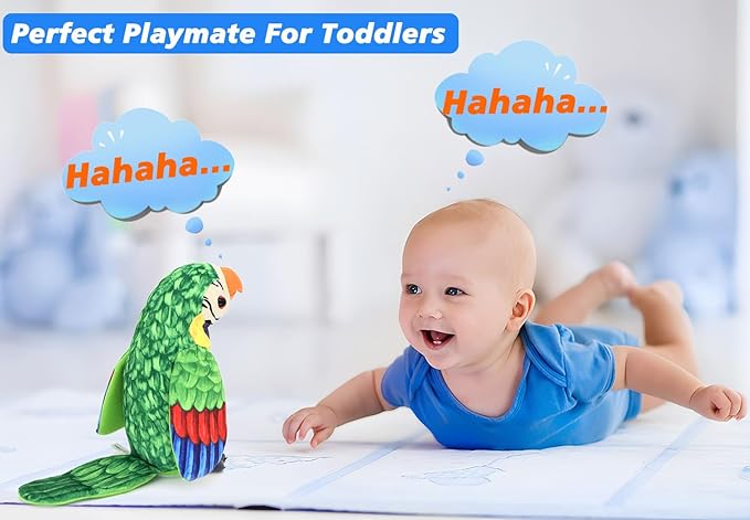 Toddler Toys - Talking Parrot Repeats What You Said, Interactive Toy Electronic Stuffed Animals Plush Pet Doll for Babies Kids Boys Girls Party Birthday