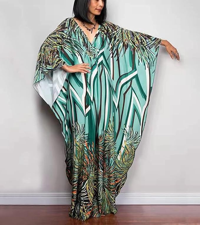 Venasha Womens Caftan Floral Print Kaftan Dress Short Sleeve Swimsuit Cover up Loungewear for Summer