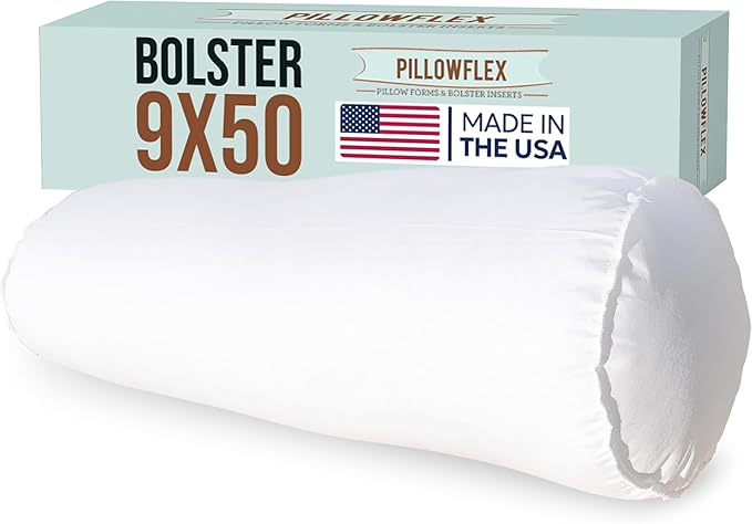 Pillowflex Bolster Pillow (9x50) - Round Roll Pillow Bolster Insert, Plush Polyester-Filled Insert for Decorative Shams, Odorless, Lint and Dust-Free Polyester Filling, No Lumps - (White)