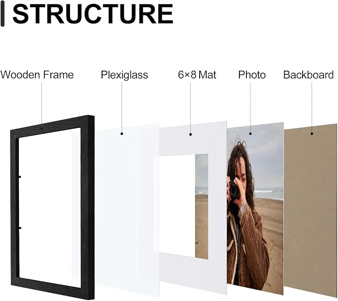 Vittanly 9x12 Picture Frames Set of 9 for Wall or Tabletop Display, Black | Display Pictures 6x8 with Mat or 9x12 without Mat, Engineered Wood with Shatter Resistant Plexiglass, Gallery Photo Frames