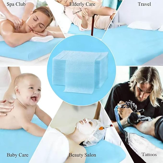 100Pcs Disposable Bed Sheets 31.5"x71"Massage Table Sheets Non-Woven Fabric Bed Covers for Ultimate Hygiene and Comfort in Massage,Tattoo, Beauty and Spa Treatments, Breathable & Durable Sheets(Blue)