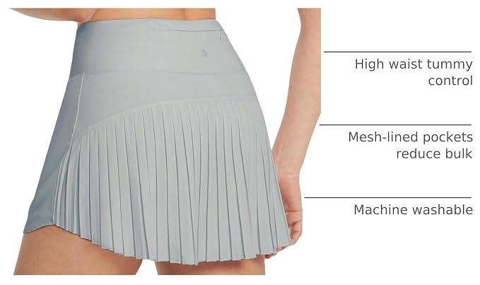 baleaf Tennis Skirt Pleated Golf Skorts with 3 Pockets | 14", Built in Shorts, High Waisted, Anti-slip Strip, Lightweight, for Athletic, Workout, Pickleball, Skorts for Women