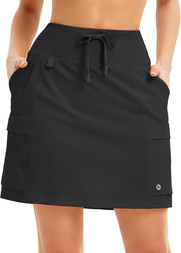 baleaf Women's 16" Hiking Cargo Skort with Pockets Knee Length Skirts | 4 Cargo Pockets, High Waisted, Built-In Shorts, UPF 50+ Sun Protection, Quick Dry, Stretch, Hiking, Golf, Outdoor, Casual