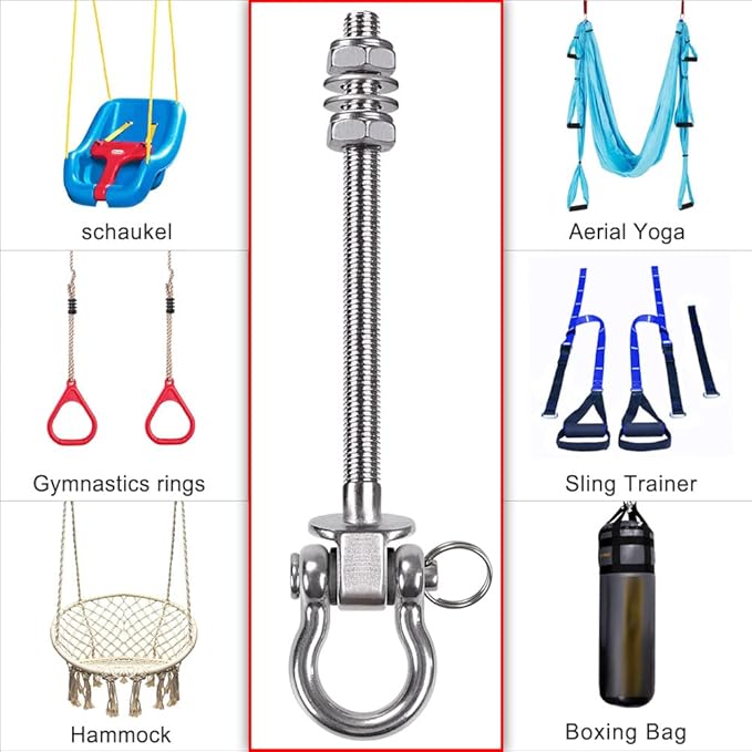 SELEWARE 6 Pack Swing Hanger, 9.25" x M10 Swing Bolts, Stainless Steel Heavy Duty Swing Hooks for Wood and Steel Beam Yoga Hammock Chair Punching Bag Porch Swing Sets, 1800LB Capacity
