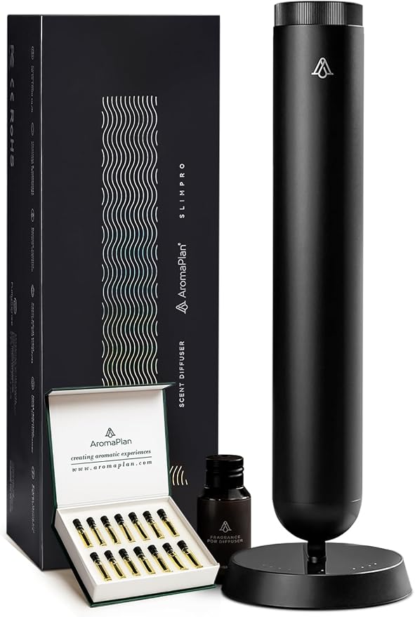 AromaPlan 5-Star Collection Cold Air Diffuser (Fragrance &Sample Set Included) –Recharchable Waterless Diffuser,Brushed Aluminum Body | Remote &Touch Control | Silent,Energy-Saving, 1-Week Battery, Bl
