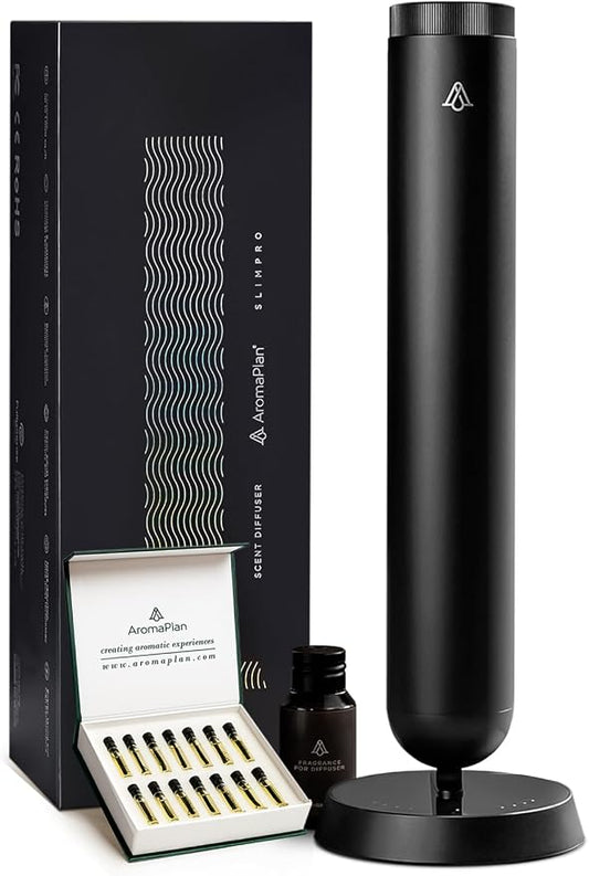 AromaPlan 5-Star Collection Cold Air Diffuser (Fragrance &Sample Set Included) –Recharchable Waterless Diffuser,Brushed Aluminum Body | Remote &Touch Control | Silent,Energy-Saving, 1-Week Battery, Bl