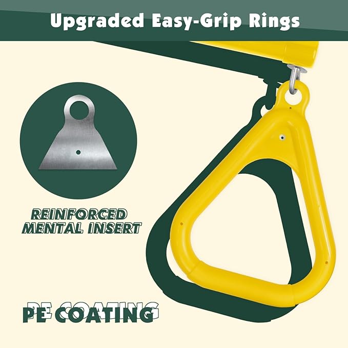 LadyRosian 17" Gym Trapeze Swing Bar Rings 47" Heavy Duty Chain Swing Set Accessories with Locking Carabiners Plastic Coated Chains Monkey Bars for Backyard, Playroom (Yellow)