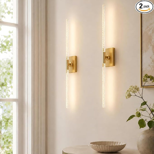 Rechargeable Wall Sconces Set of 2, Gold Crystal Bubble Wireless Wall Light | 10000mAh, Remote Control, 3000K-6000K Dimmable, 360° Adjustable, Ambient Lighting for Living Room, Bedroom, Picture, Bathroom