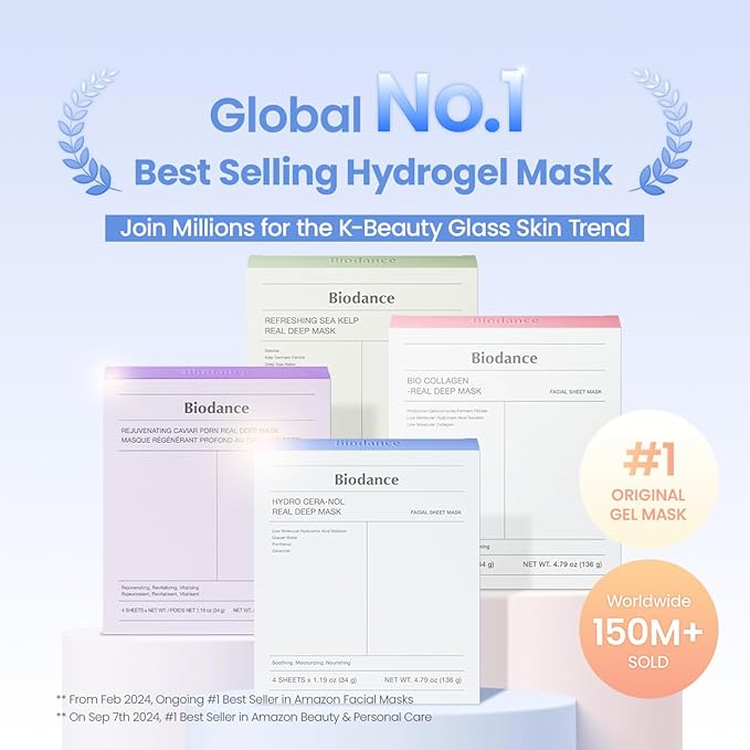 BIODANCE Hydro Cera-nol Real Deep Mask, Hydrating Overnight Hydrogel Mask, Moisturizing, Redness Reducing, Quick Soothing, Korean Skin Care, Valentines Day Gifts for Her |1.19oz(34g) x4ea