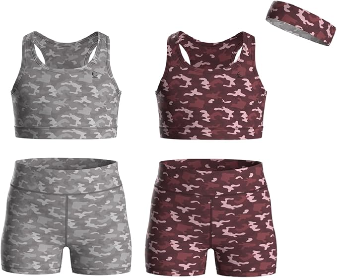 Girls Clothing Athletic Sets Sleeveless Crop Tank Tops & Bike Shorts Cheer, Gymnastics, Volleyball Size 3-16 (5 Pcs)
