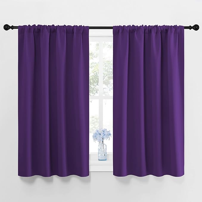 NICETOWN Blackout Purple Curtains for Living Room - Thermal Insulated Solid Rod Pocket Blinds for Bedroom Decor (Royal Purple, Set of 2 Panels, 42 x 45 Inch)