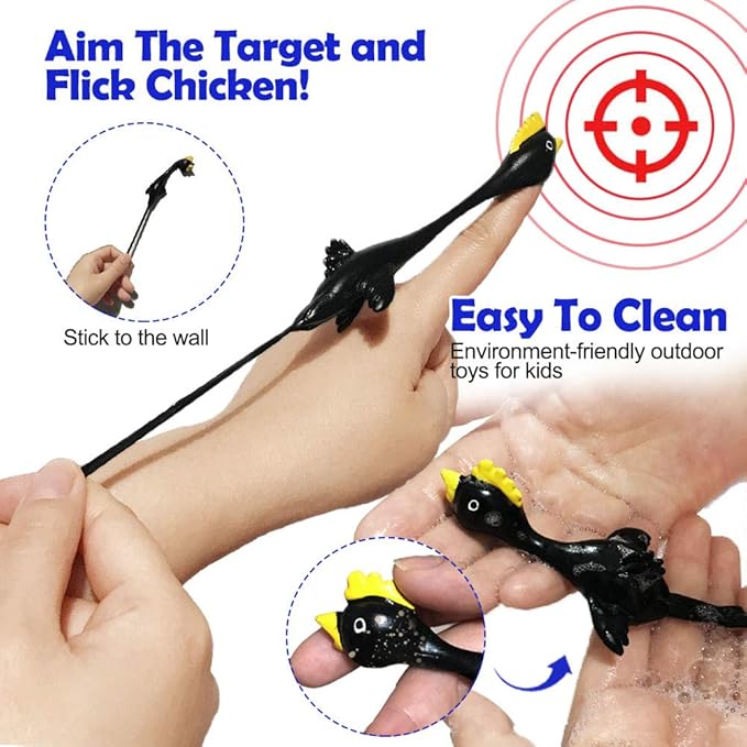 Slingshot Chicken Rubber Chicken Flick Chicken Flying Chicken Flingers Stress Gag Toys, Rubber Chicken Slingshot Funny Christmas Stuffers Easter Chicks Novelty Gifts for Kids (Black Yellow 30 Pcs)