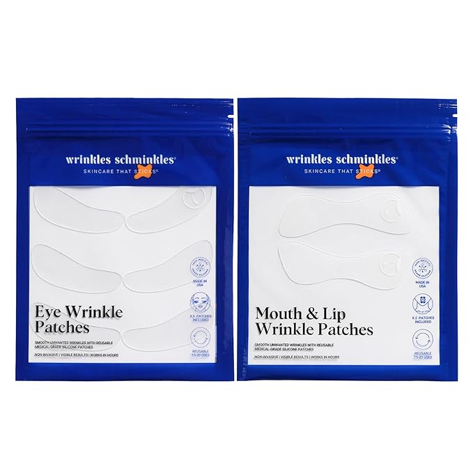 Wrinkles Schminkles Eye & Mouth Lift Set, Mouth & Lip Wrinkle Patch 2-Pack & Eye Wrinkle Patches 3-Pairs, Reusable Medical Grade Silicone Smile Line Patches, Anti Wrinkle Sleep Patches