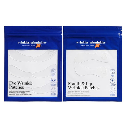 Wrinkles Schminkles Eye & Mouth Lift Set, Mouth & Lip Wrinkle Patch 2-Pack & Eye Wrinkle Patches 3-Pairs, Reusable Medical Grade Silicone Smile Line Patches, Anti Wrinkle Sleep Patches