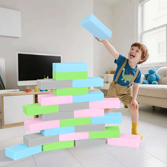 24PCS Foam Building Soft Blocks Soft Stacking Blocks Set for Kids,8" x 4" x 2" Protective Gymnastics Blocks Colorful Foam Bricks for Sensory Play