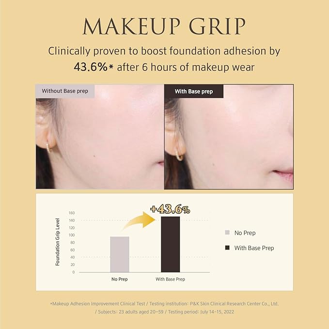 Base Prep Korean Primer (1.35 fl oz) – Silicone-Free Grip Makeup Base, Serum Texture for Radiant Skin, Long-Lasting Glow with Rice Ferment, Ceramide, Niacinamide, Squalane