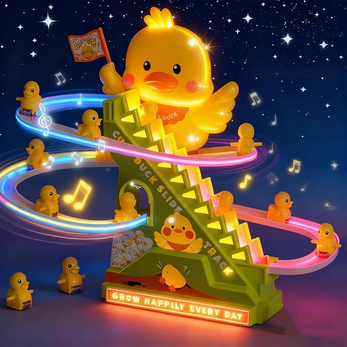Duck Climbing Toy Set Electric Light Slide Climbing Toys for Automatic Stairs,Playful Santa Race Game Christmas Roller Climbing Toys with LED Light and Music for Toddlers Boys Girls