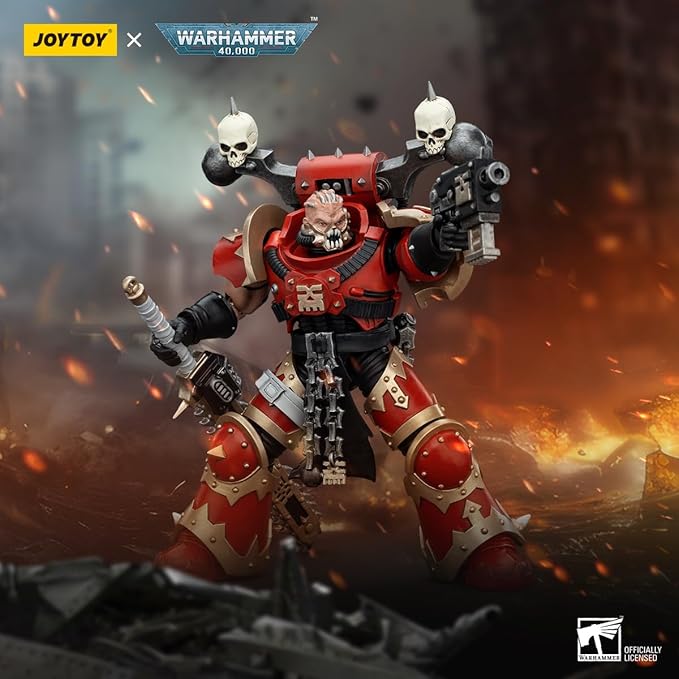 JOYTOY Warhammer 40K 1/18 Action Figures - World Eaters Khorne Berzerker with Eviscerator Chainsword Perfect for Collectors & Decor - Ideal Gift for Birthdays, Christmas, Character Figure - JT00560