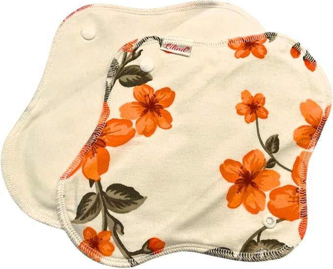 Lilind® 6 Pack Everyday 9" Regular Organic Cloth Pads on Random Color, Reusable Menstrual Sanitary Napkins, 100% Cotton
