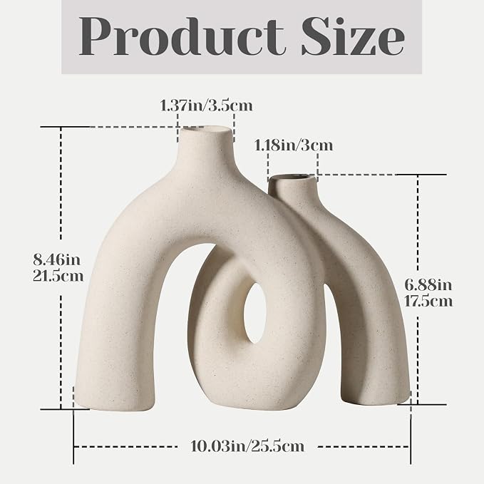 CEMABT Modern Nordic Boho Vase Set - Elegant Beige Matte Ceramic Vase for Living Room, Bookshelf, Mantel, Entryway Table & Console Decor | Home Decor Shelf Decorations Easter Gift