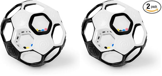 Bright Starts Oball Grippin' Goals Rattle Soccer Ball - Black & White, Easy-Grasp Toy for Newborn and Up (Pack of 2)