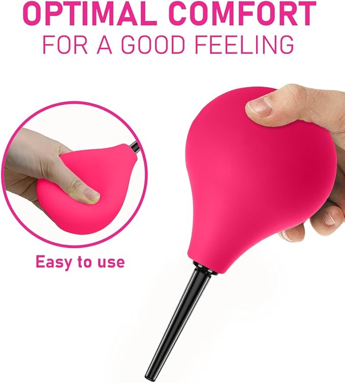 Enema Bulb Mens Anal Douche - 8 oz Reusable Clean Douche Enema Kit for Men with 3 Replaceable Nozzle ，Reusable Anal Cleaner Enema Bulb (Rose Red,3 Piece Set)