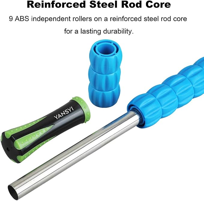 YANSYI Professional 9-Roller Deep Tissue Massage Stick - Portable Muscle Recovery Roller for Athletes, Relieves Post-Workout Soreness & Leg/Back Pain - Portable Physio Tool (Blue 2)