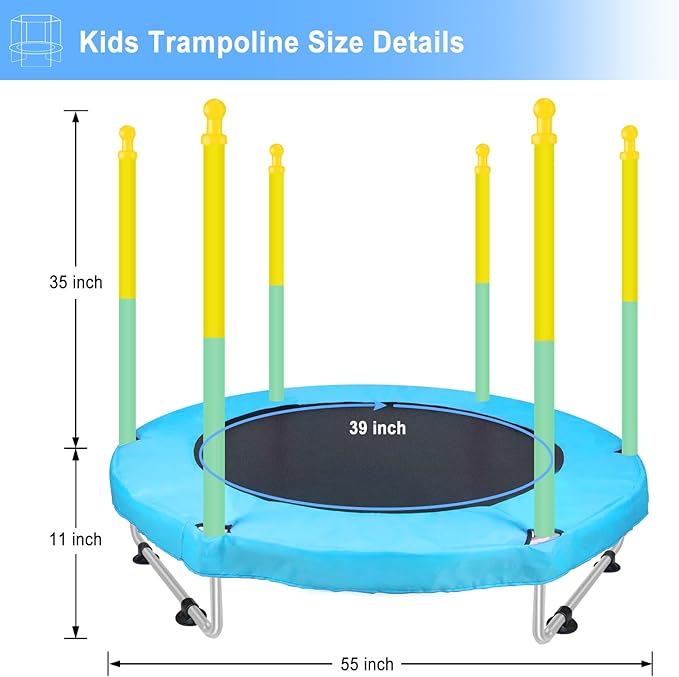 Indoor Trampoline for Kids Ages 1-8, 55" Small Outdoor Toddler Trampoline with Safety Enclosure Net, No-Gap Safe Design, Baby Round Jumping Mat, Recreational Trampolines Birthday Gifts for Boys Girls
