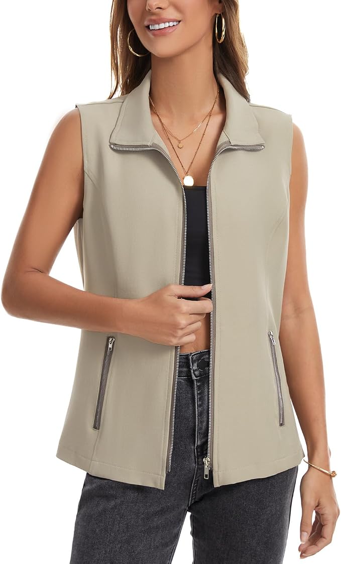 MISS MOLY Women's Lightweight Vest Casual Zip Up Utility Vest Hiking Golf Sleeveless Jackets with Pockets