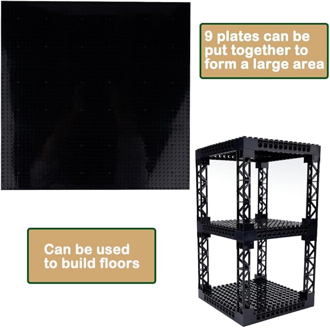 Brick 16x16 Plate 1/3 with Holes,Pins Suppor Pillar Accessories Pack,Pixel Art Painting Base Classic Building Block Bulk Parts and Pieces Sets - Compatible with 65803(Black)
